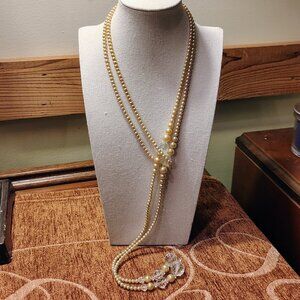 Vintage Rare Tie Lariat Scarf Necklace Belt Crystal Beaded Glass Pearls